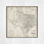 Map Of Texas, Texas Canvas Map, Texas State Map, Antique Texas Map   Texas Map Canvas