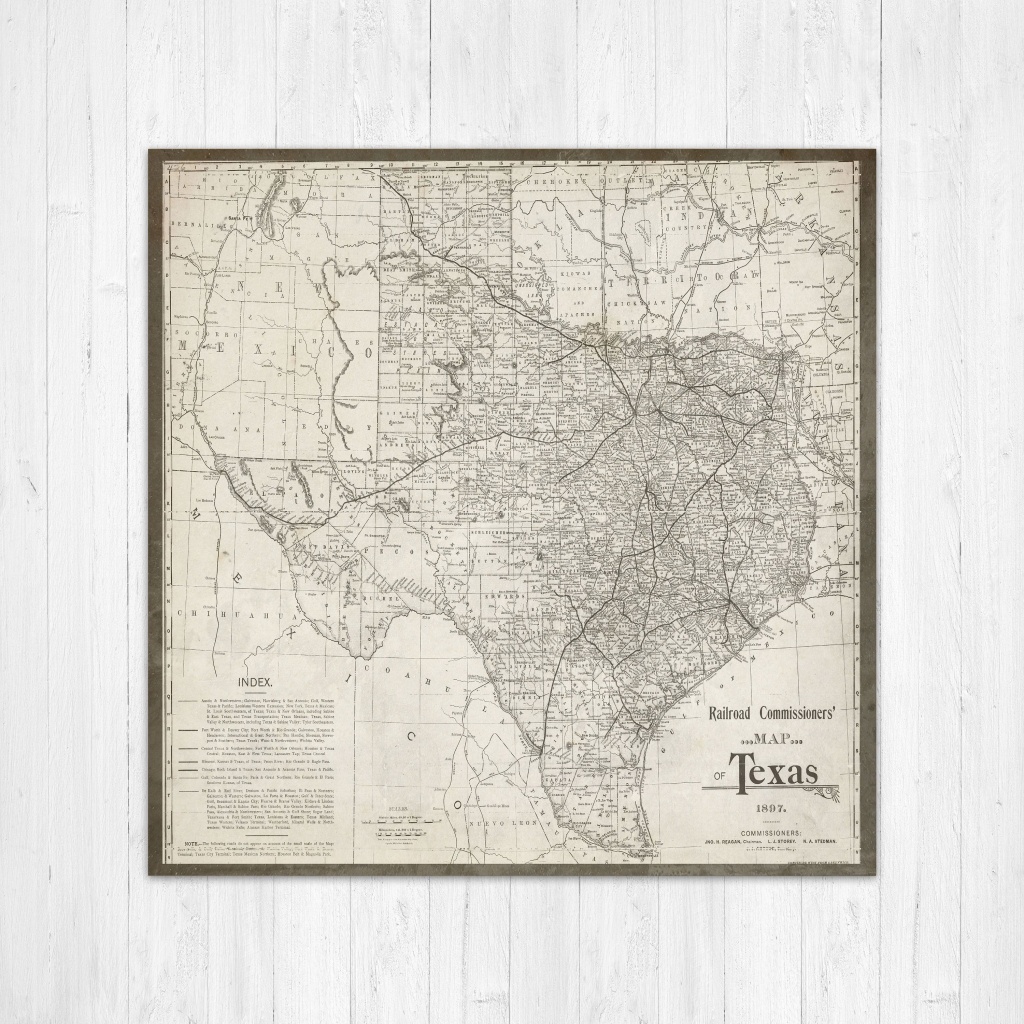 Map Of Texas, Texas Canvas Map, Texas State Map, Antique Texas Map - Texas Map Canvas