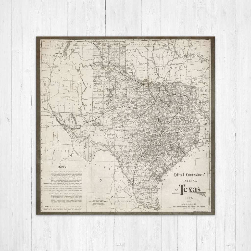 Map Of Texas, Texas Canvas Map, Texas State Map, Antique Texas Map - Texas Map Wall Art