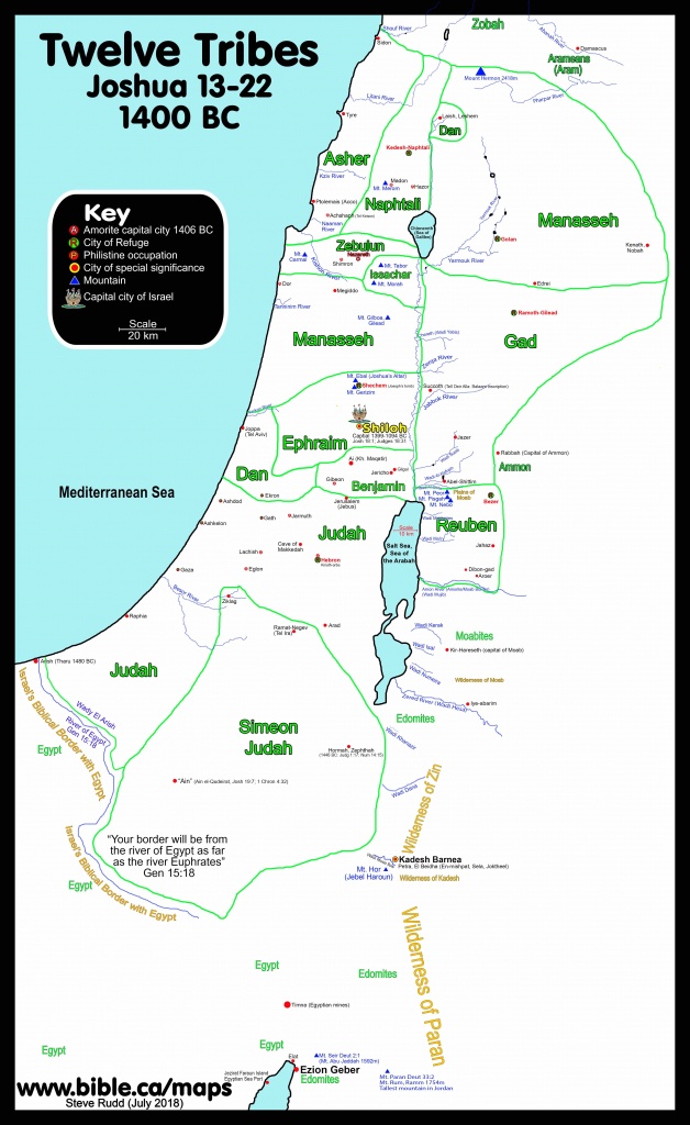 Map Of The Borders Of The Twelve Tribes Of Israel Joshua Divides The - Free Printable Map Of Israel