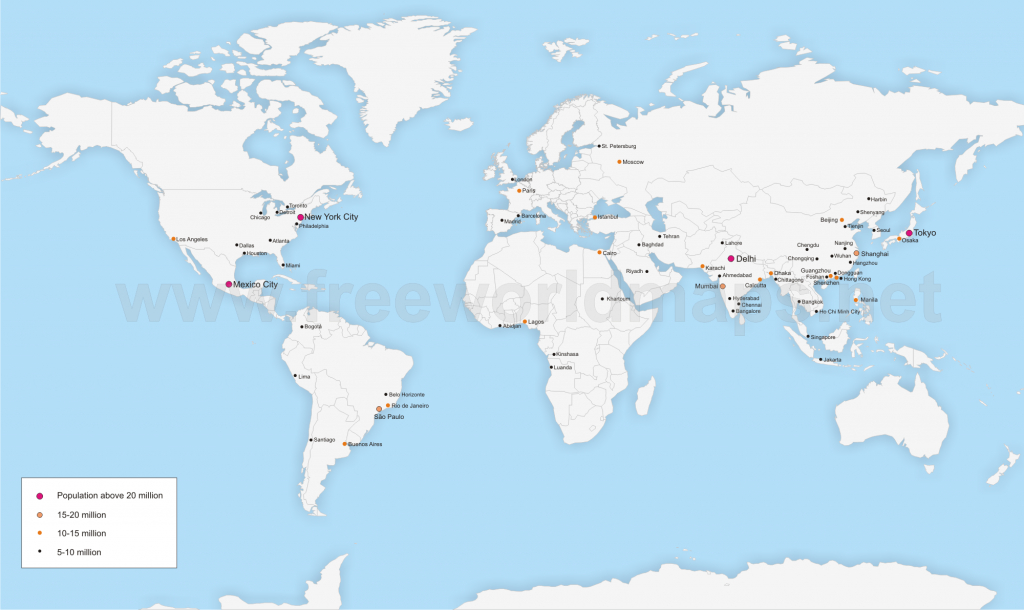 Map Of The Largest Cities In The World - World Map With Cities Printable