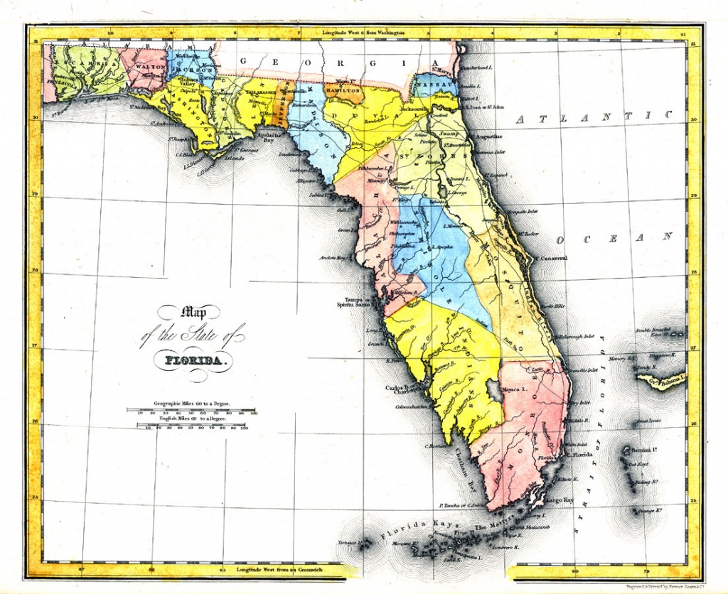 Map Of The State Of Florida, 1832 Ad - Where Is Pensacola Florida On A Map