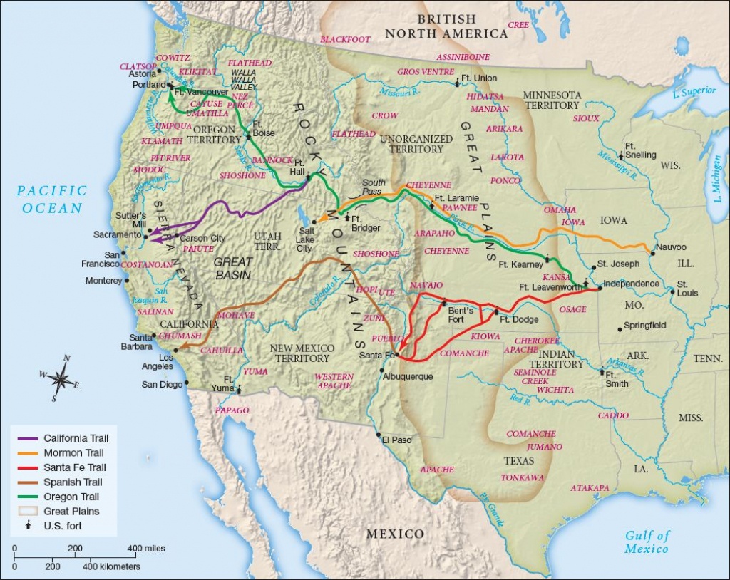 Map Of The Western U S Denoting The California Mormon Santa Fe Printable Map Of The Oregon Trail 
