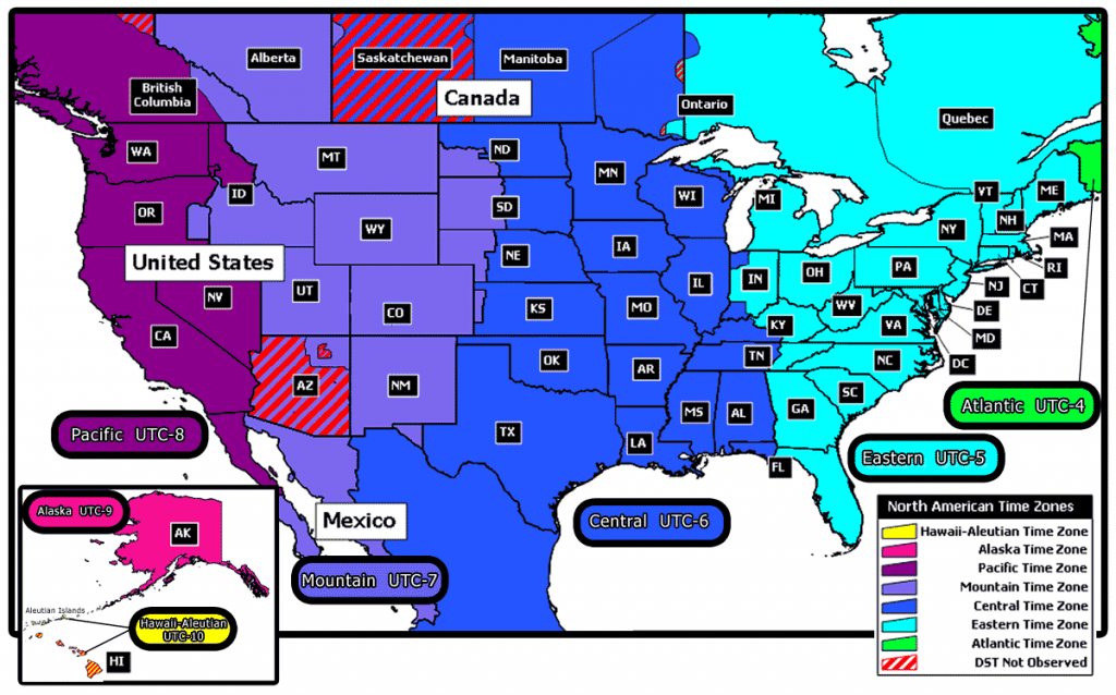 Map Of Time Zone In Usa And Travel Information | Download Free Map - Printable North America Time Zone Map