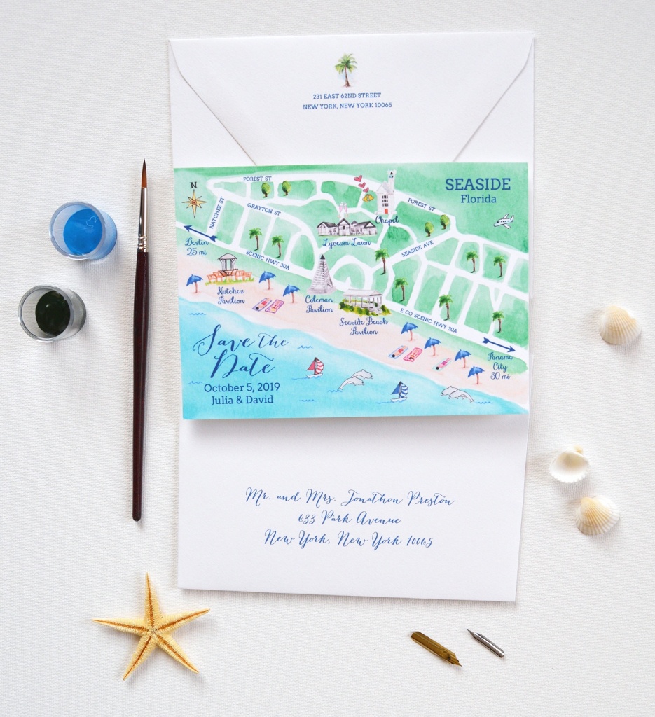 Map Save The Date, Seaside Wedding Save The Date | Mospens Studio - Seagrove Florida Map