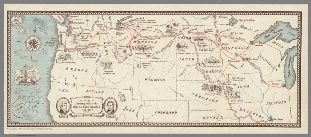 Map Showing Route Of The Lewis &amp;amp; Clark Expedition 1804-1806. - David - Lewis And Clark Printable Map