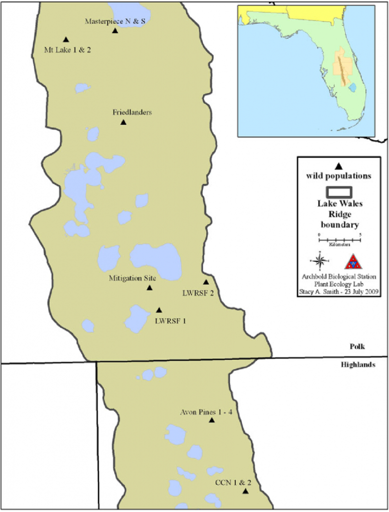 Map Showing The 14 Known Wild Populations Of Ziziphus Celata Along - Lake Wales Florida Map