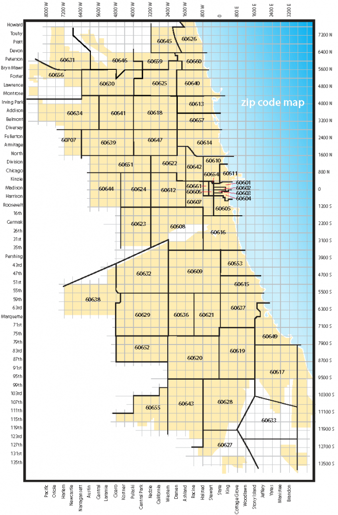 Map Showing Zip Code Areas And Major Streets Of The Chicago Street - Chicago Zip Code Map Printable