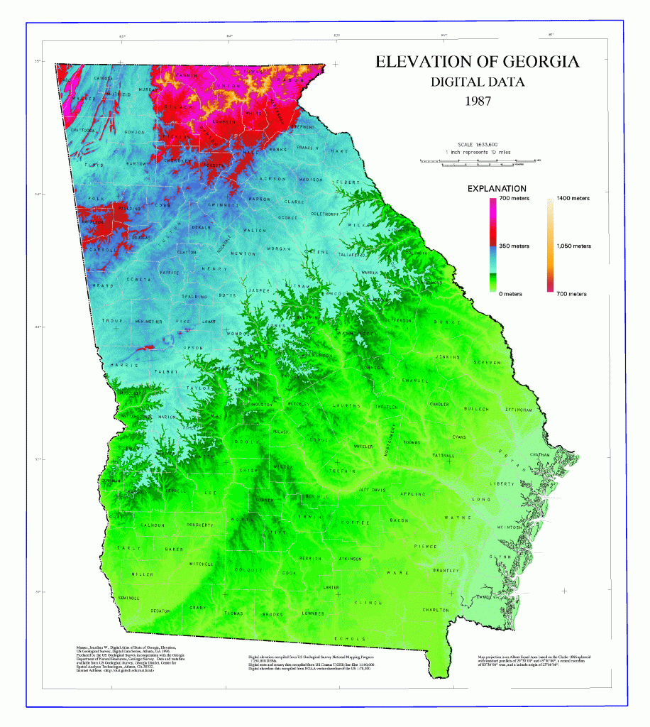 Maps - Elevation Map Of Georgia - Georgiainfo - Florida Elevation Map Free