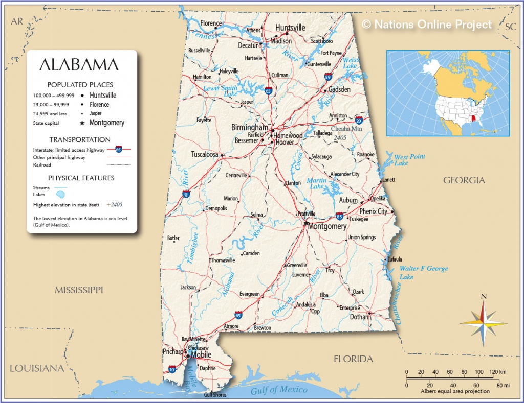 Maps Of Alabama State, Usa - Nations Online Project - Us Map Of Alabama And Florida