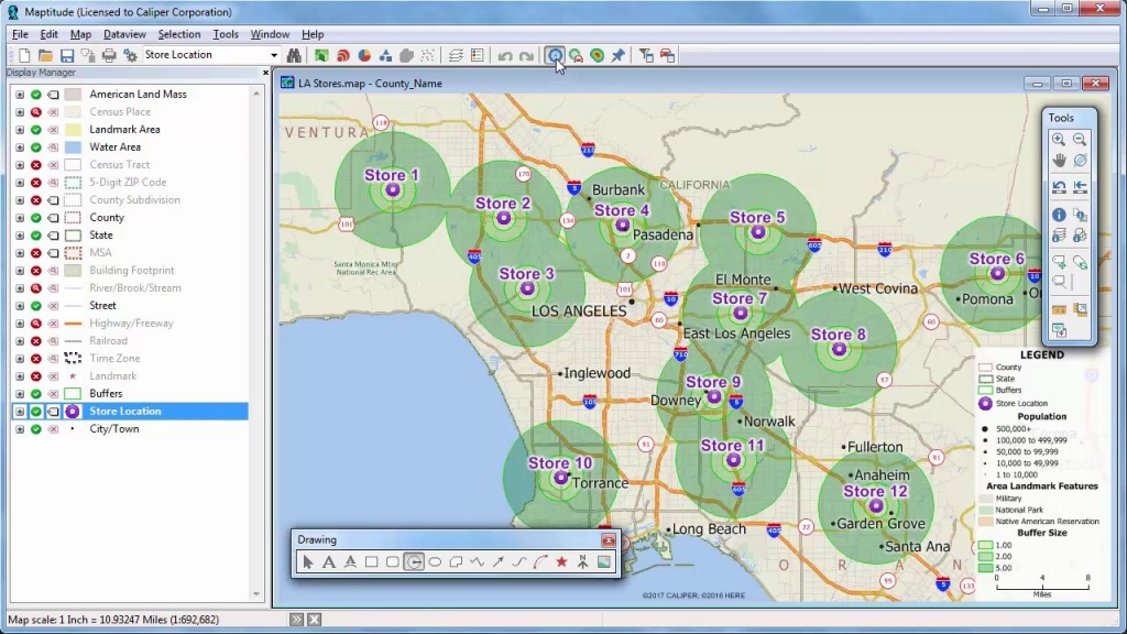 Maptitude 2018 Rings, Radius, Radii, Maps With Demographics - Printable Radius Map