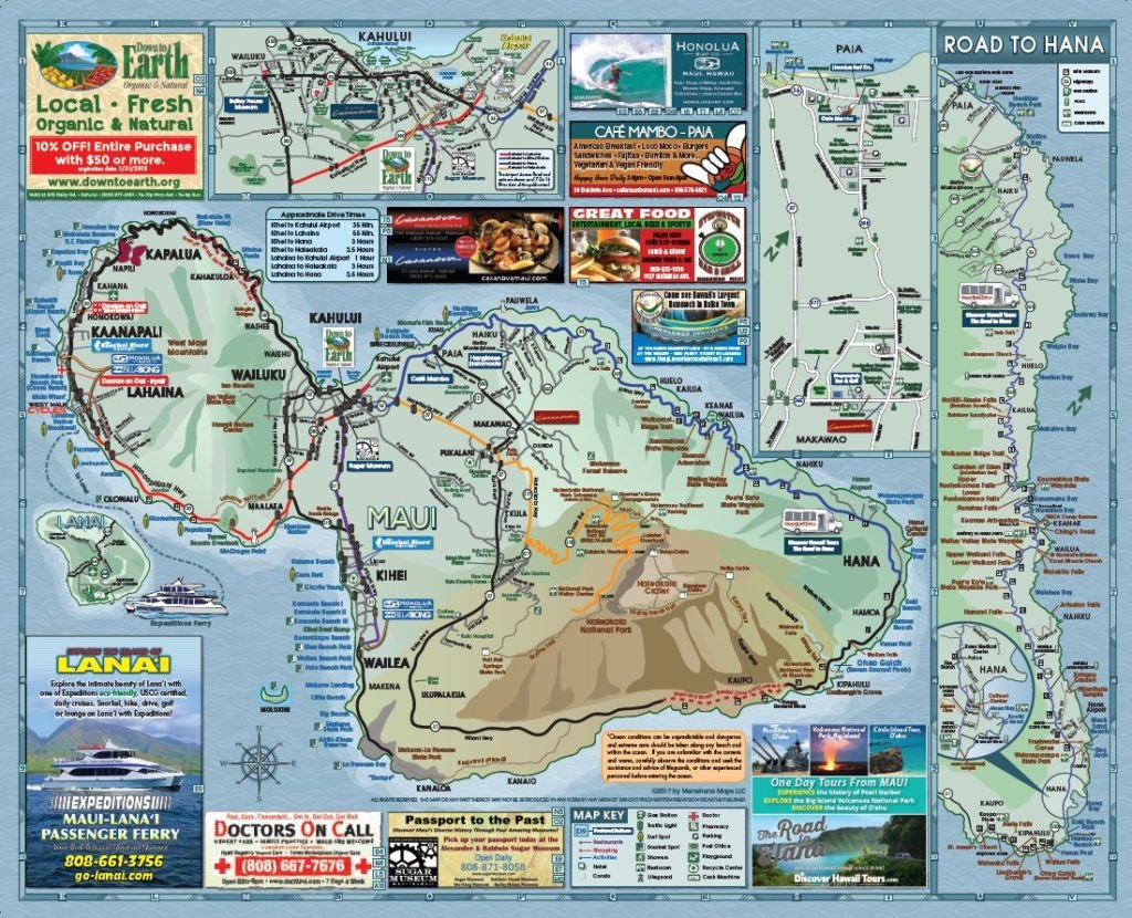 Maui Road Map Menehune Maps Printable Map Of Maui 