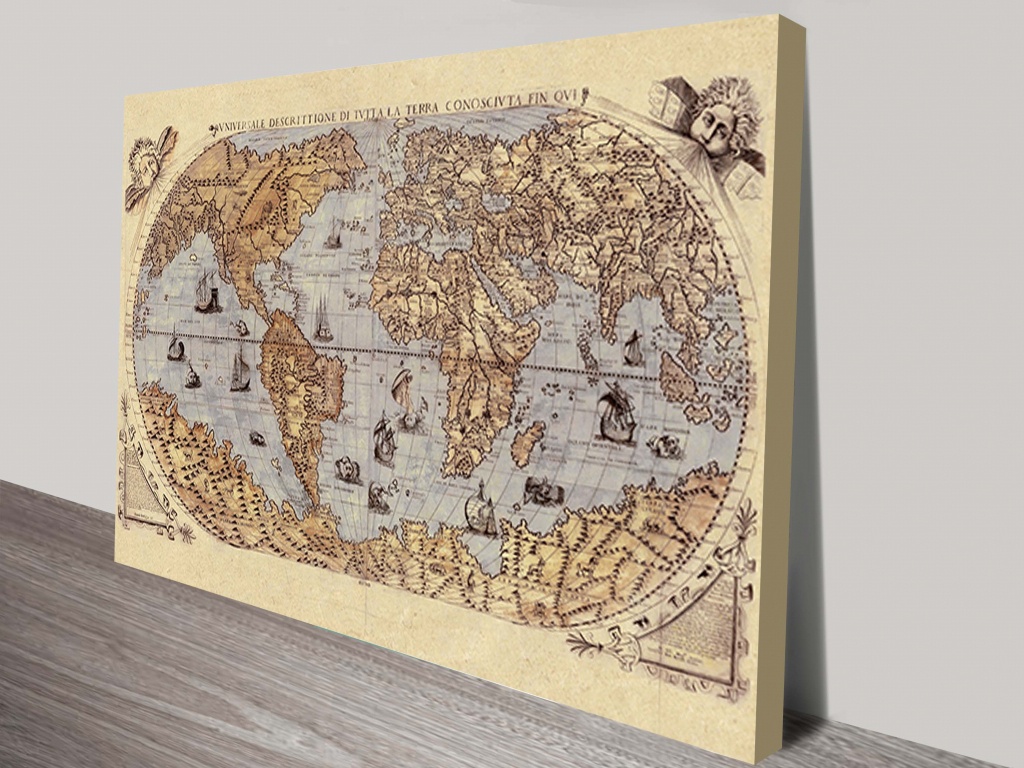 Medieval World Map Canvas Art Print - World Maps Online Printable