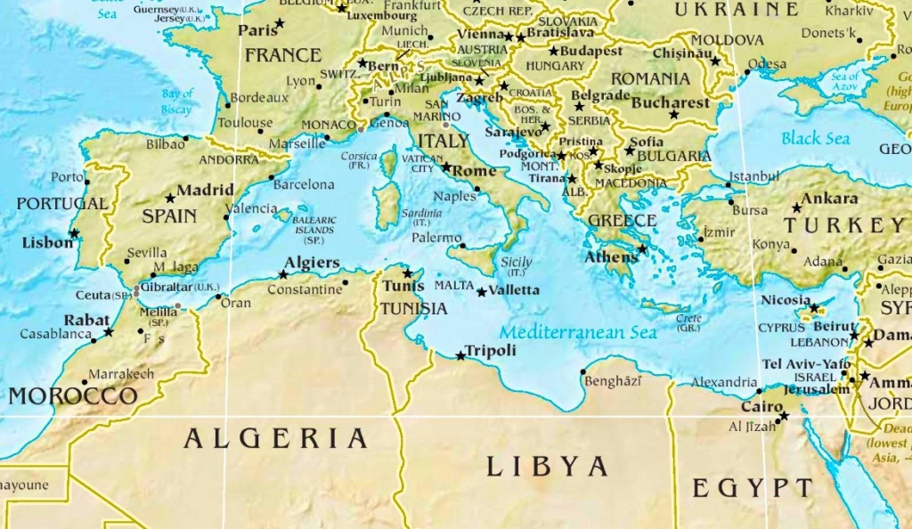 Mediterranean Sea Maps | Maps Of Mediterranean Sea - Printable Map Of The Mediterranean Sea Area