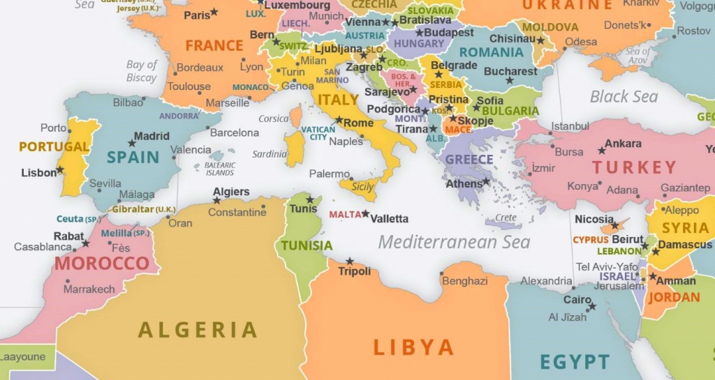 Mediterranean Sea Political Map - Mediterranean Map Printable