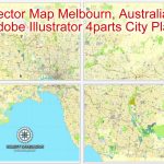 Melbourne, Australia In Adobe Illustrator, Printable Vector Street 4 Parts   Melbourne City Map Printable