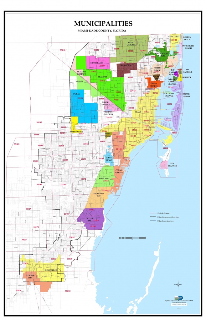 Miami-Dade County Florida Zip Code And Municipalities Map - Map Of Dade County Florida