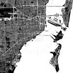 Miami, Florida, Downtown Map, Dark | Hebstreits Sketches   Florida Map Black And White