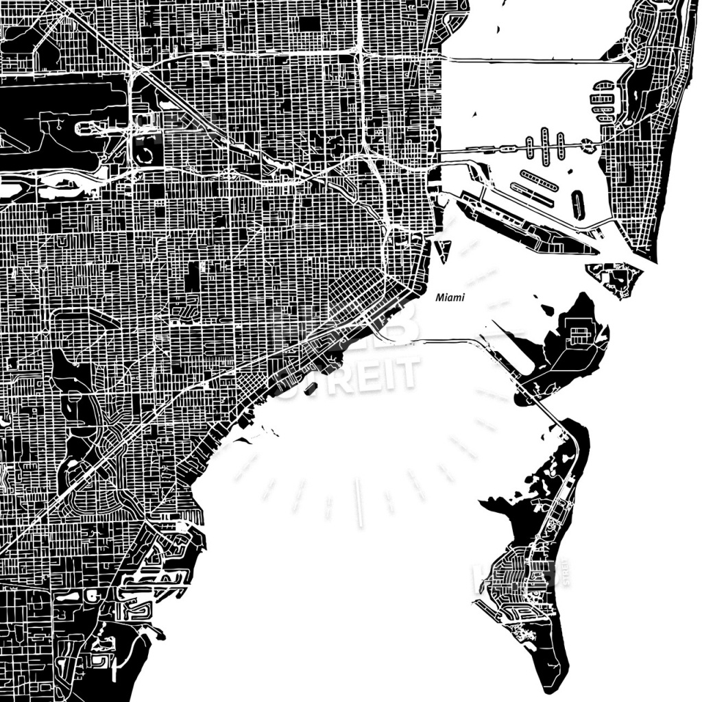 Miami, Florida, Downtown Map, Dark | Hebstreits Sketches - Florida Map Black And White