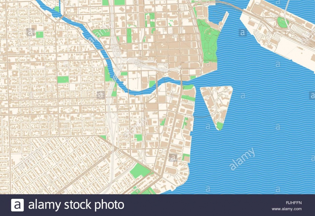 Miami Florida Printable Map Excerpt. This Vector Streetmap Of - Street Map Of Downtown Miami Florida