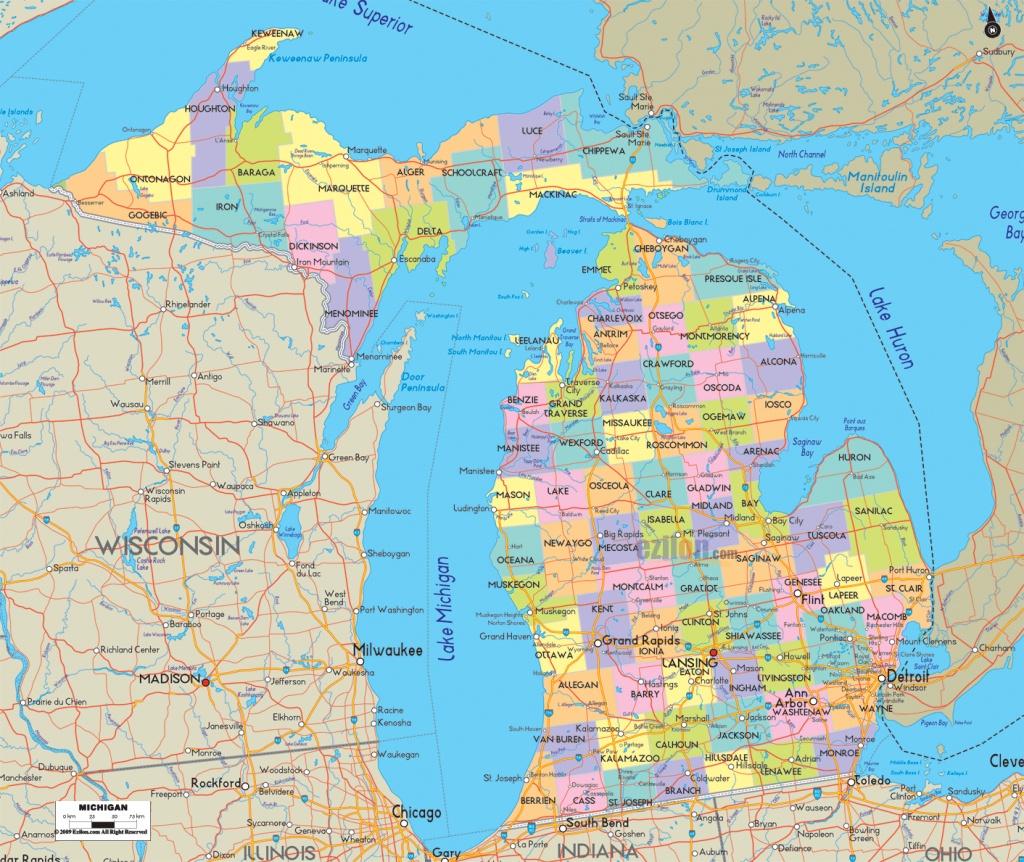 Michigan County Map For Large Detailed Of With Cities And Towns - Michigan County Maps Printable