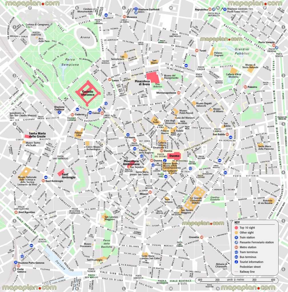 Milan Map - Central Milan Attractions Printable Map Showing Top 10 - Printable Map Of Milan City Centre