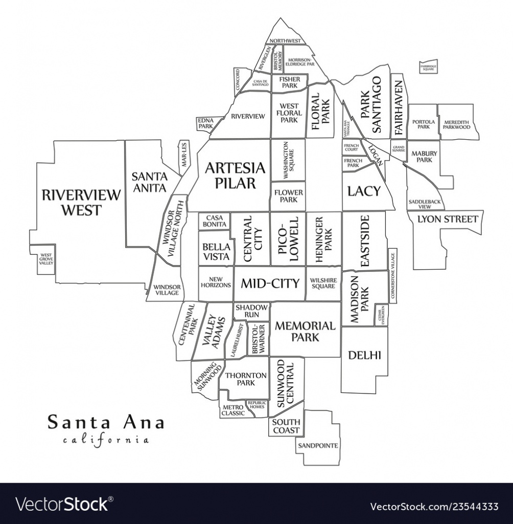 Modern City Map - Santa Ana California City Of Vector Image - Santa Ana California Map