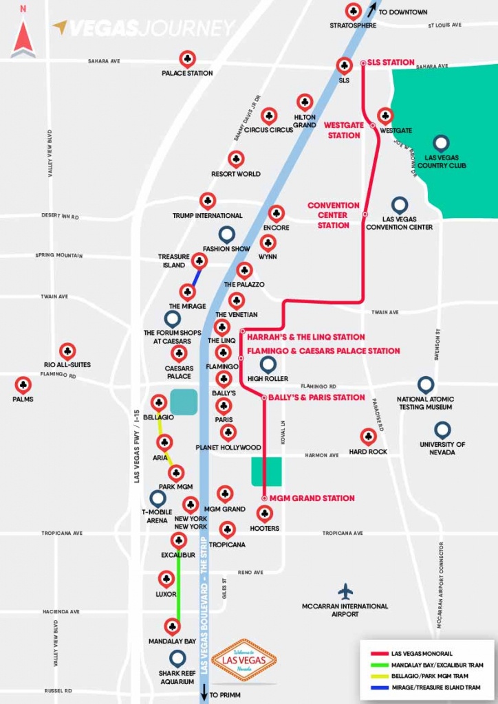 Monorail, Tram &amp;amp; Strip Map | Las Vegas Maps | Vegasjourney - Map Of Las Vegas Strip Hotels Printable