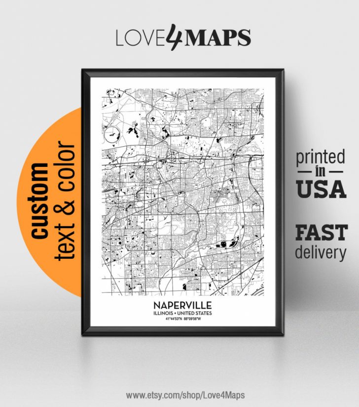 Naperville Illinois Map Naperville City Print Naperville Etsy 