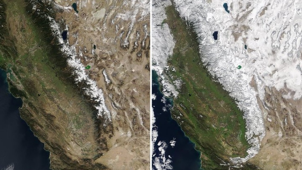 Nasa Releases Incredible Satellite Look At Sierra Nevada Snowpack - California Snowpack Map