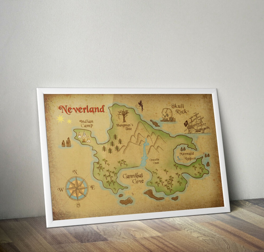 Neverland Inspired Map Poster Print Wall Art Gift Peter Pan - Neverland Map Printable