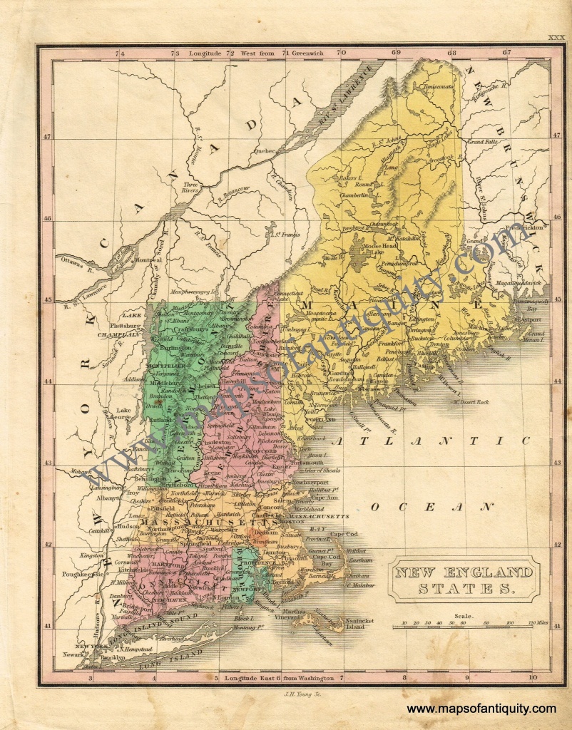 New England States - Antique Maps And Charts – Original, Vintage - Printable Map Of New England States