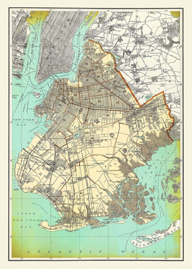 New York City Map Brooklyn Street Map Vintage | Etsy - Brooklyn Street Map Printable