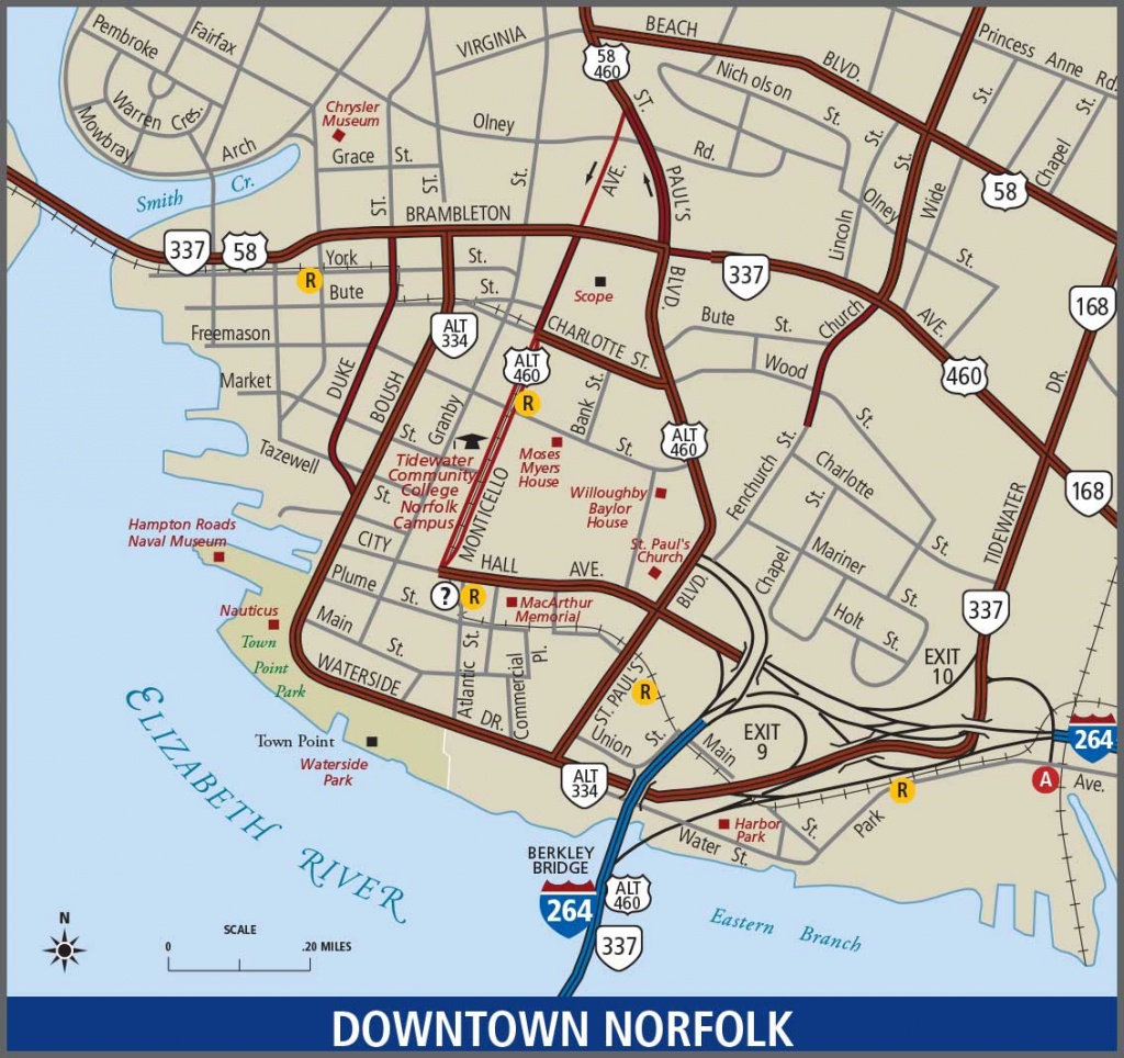 Norfolk Downtown Map Printable Map Of Norfolk Va 