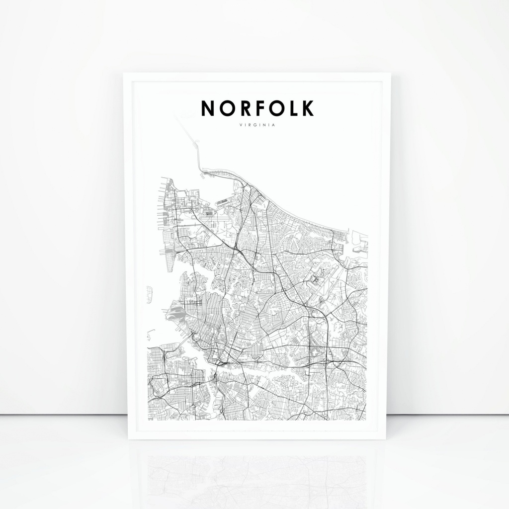Norfolk Map Print Virginia Va Usa Map Art Poster Hampton | Etsy - Printable Map Of Norfolk Va