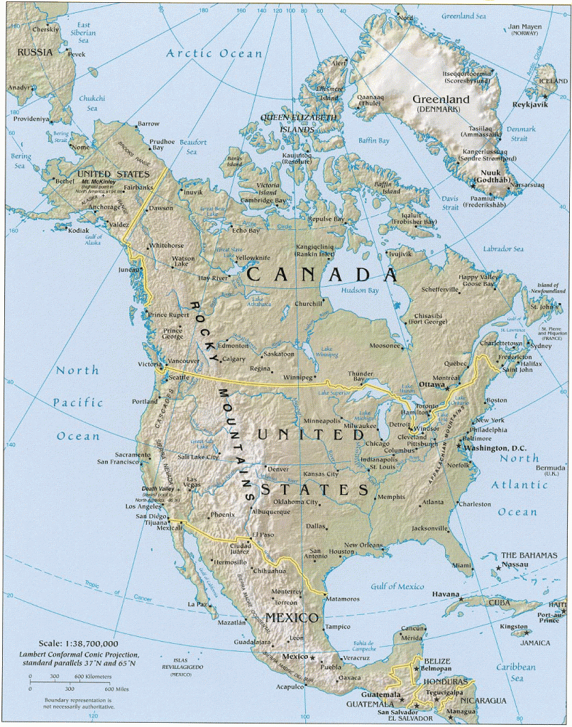 North America Physical Map, North America Atlas - Printable Physical Map Of North America