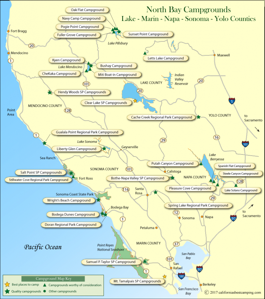 North Bay Counties Campground Map - Camping Northern California Coast Map