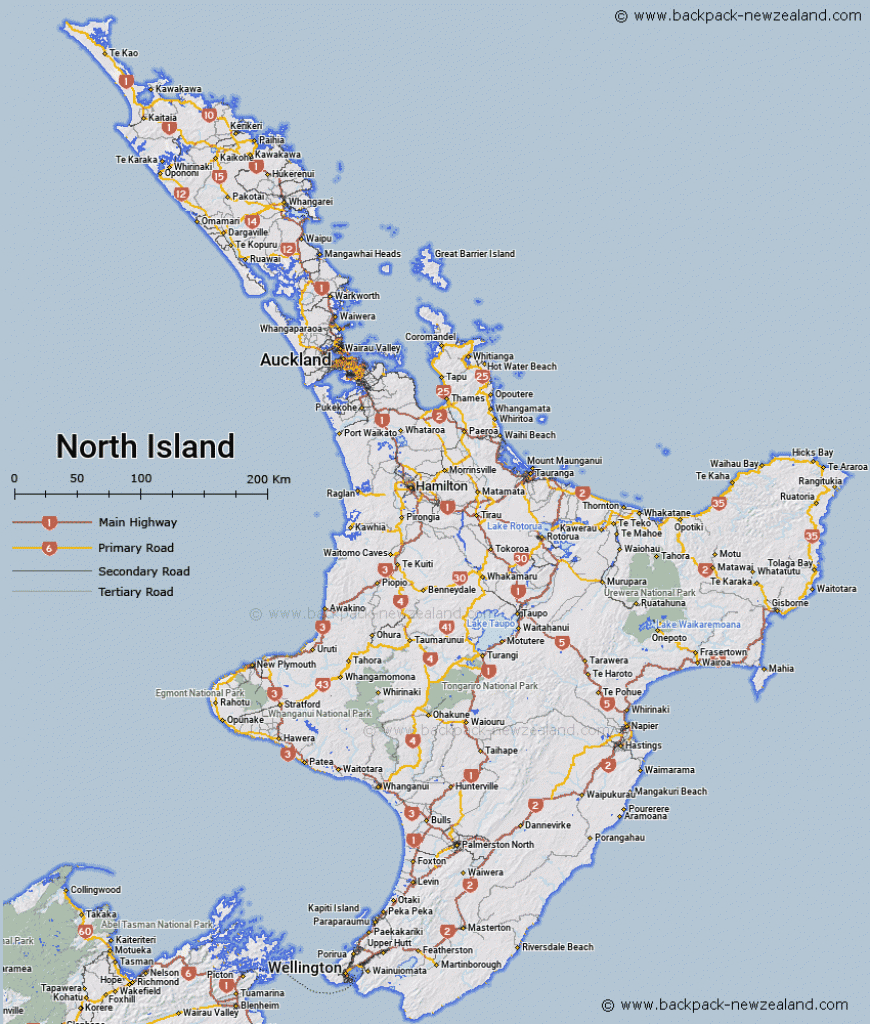 North Island Map - New Zealand Road Maps - New Zealand North Island Map Printable