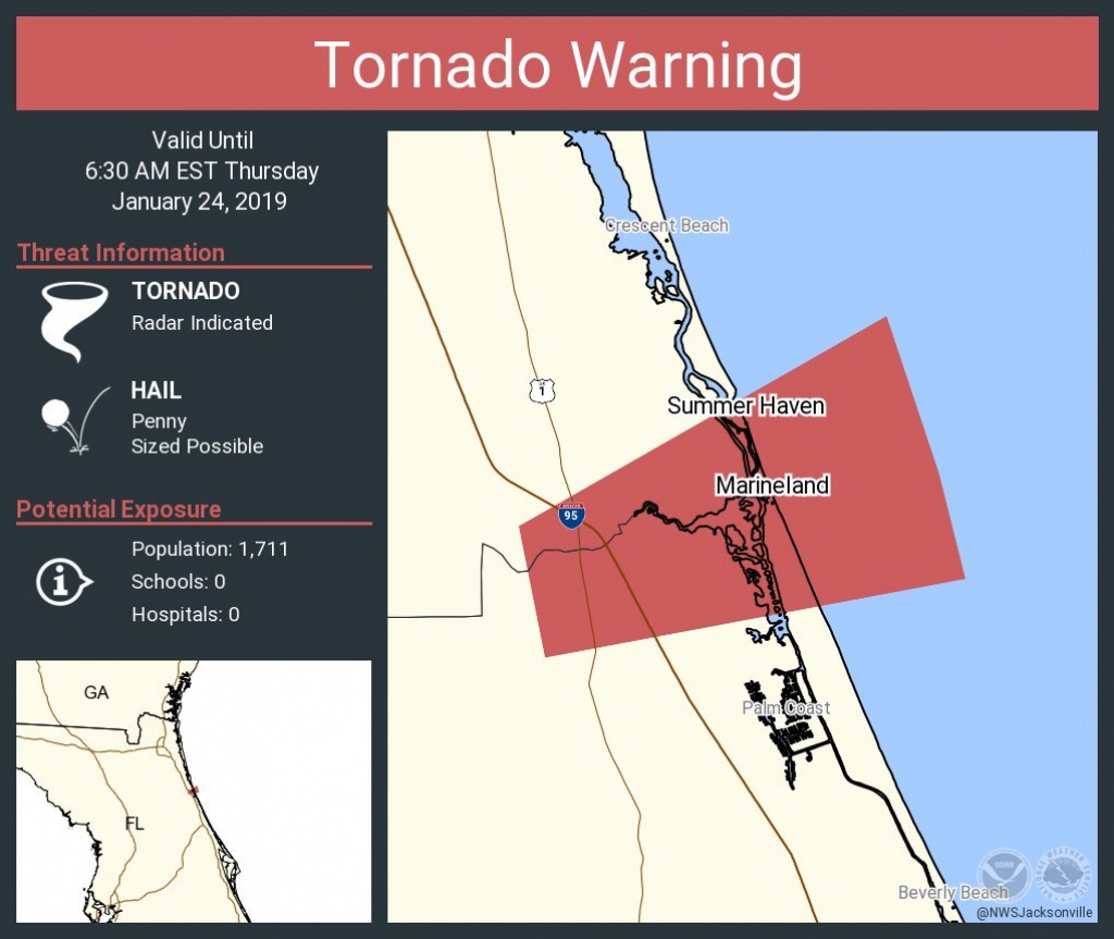 Nws Jacksonville On Twitter: &amp;quot;tornado Warning Including Marineland - Marineland Florida Map
