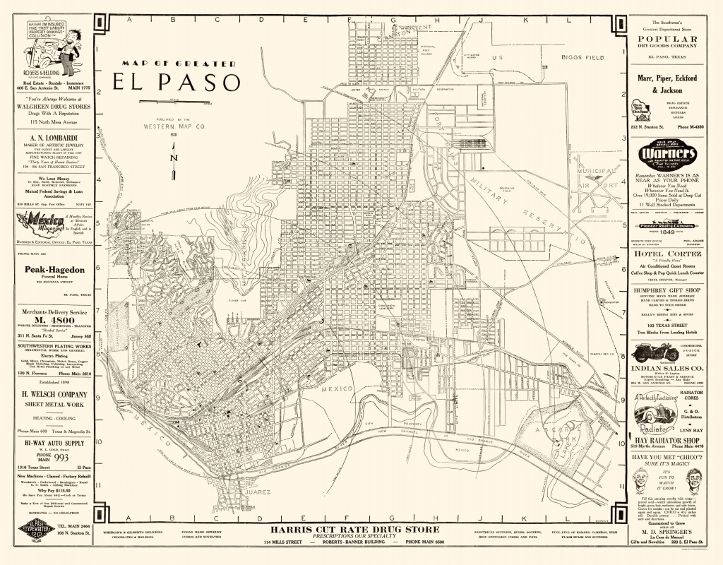 Old City Map - El Paso Texas - Western 1938 - Where Is El Paso Texas On The Map