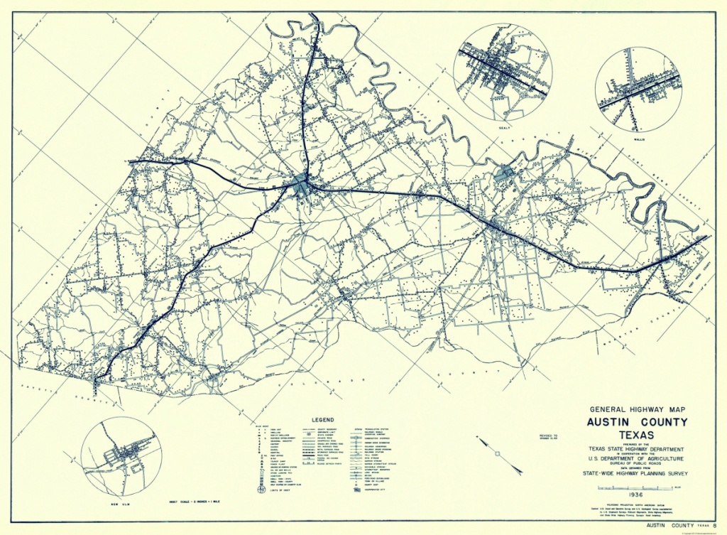 Old County Map - Austin Texas Highway - Highway Dept 1936 - Austin County Texas Map