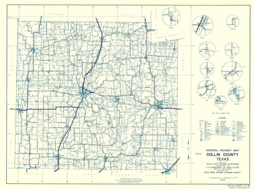 Old County Map - Collin Texas Highway - Highway Dept 1936 - Collin County Texas Map