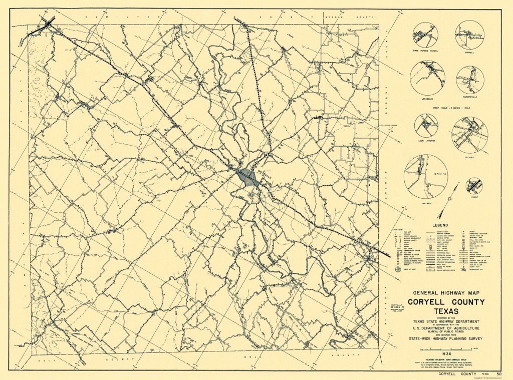 Old County Map - Coryell Texas Highway 1936 - Coryell County Texas Map