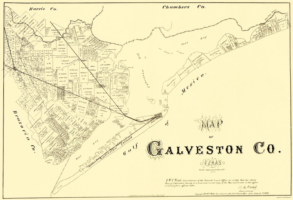Old County Map - Galveston Texas - Land Office 1879 - Texas Galveston Map