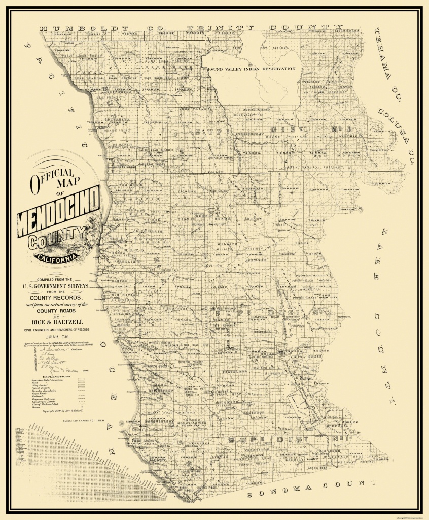 Old County Map - Mendocino California - Rice 1890 - Mendocino County California Map