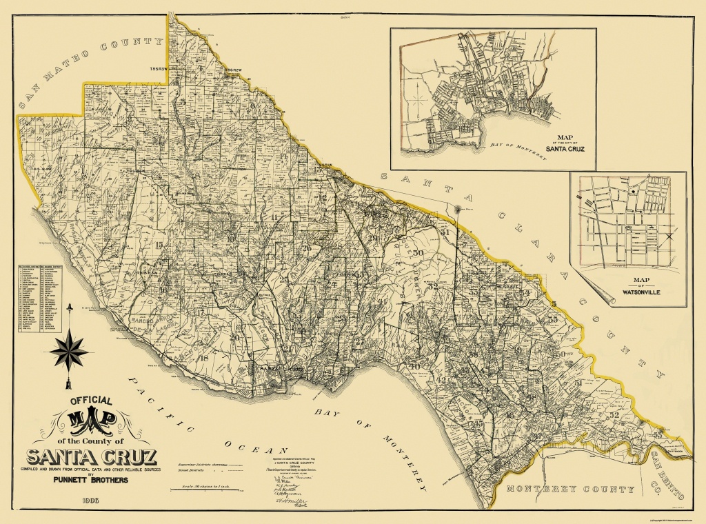 Old County Map - Santa Cruz California Landowner 1906 - Where Is Santa Cruz California On The Map