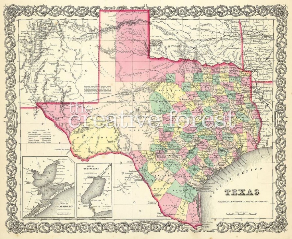 Old Map Of Texas, 1856 Vintage Texas State Map Rolled Canvas Print - Old Texas Maps Prints