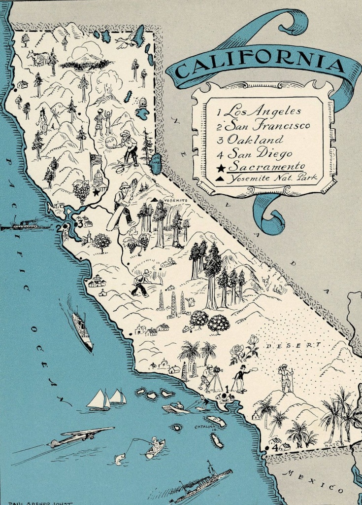 Original 1931 California Map Vintage Picture Map - Antique Map - Charming California Map