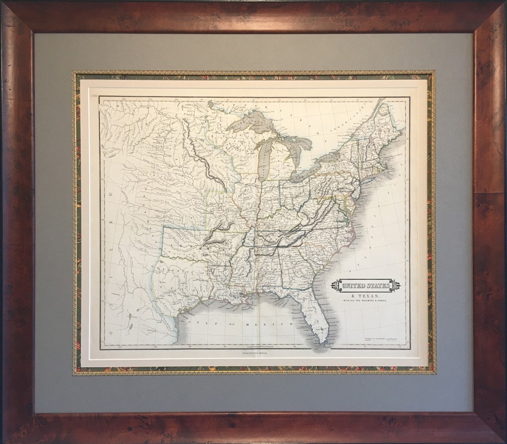 Original Map Of The Republic Of Texas And The United States - Republic Of Texas Map Framed