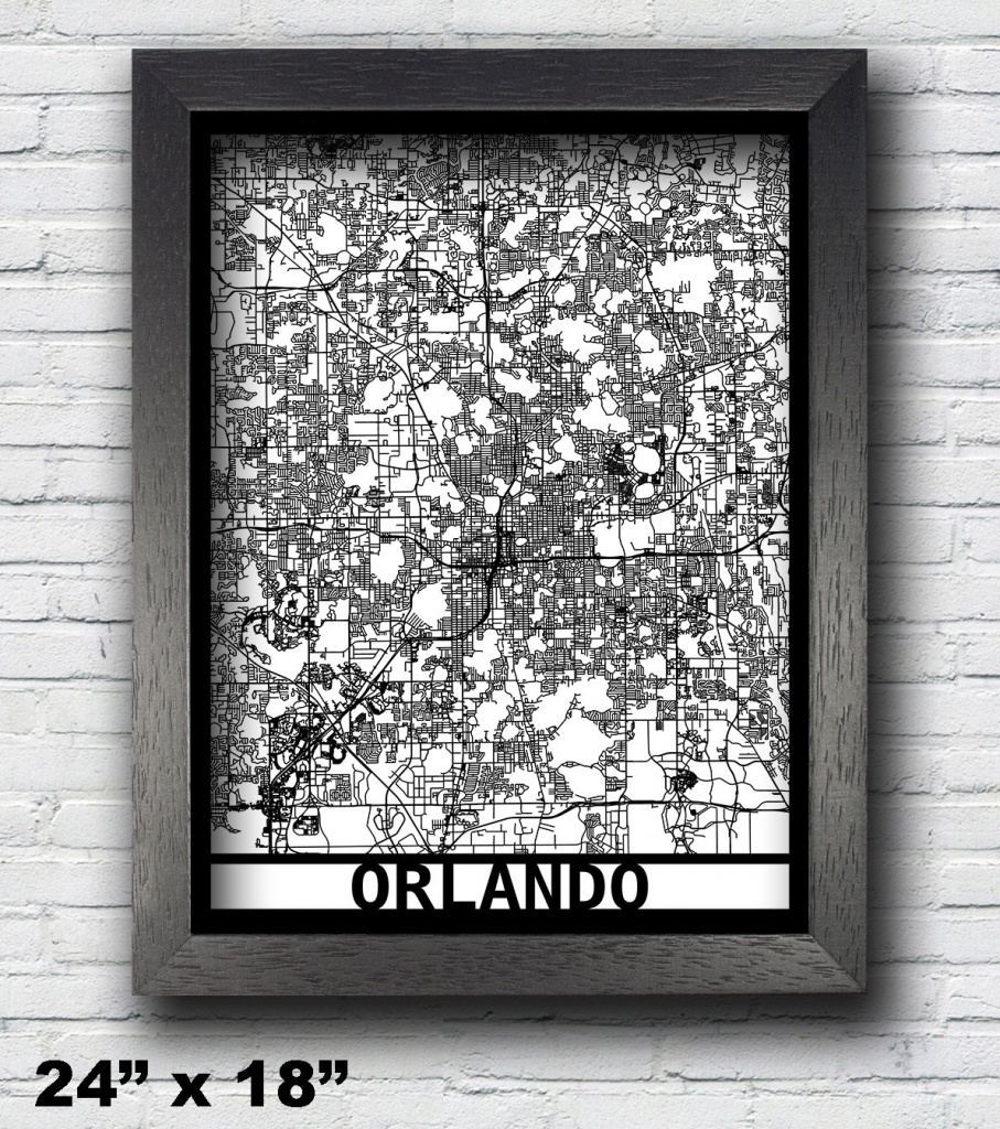 Orlando Florida Map Framed Laser Cut Map Orlando Wall Art | Etsy - Framed Map Of Florida